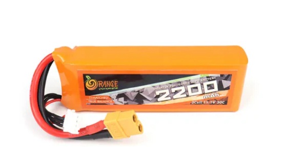 11.1V 2200mAh 3S 30C Lipo Battery with XT60 Plug (Brand Orange).