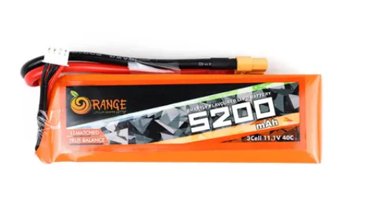 11.1V 5200mAh 3S 40C/80C Lipo Battery with XT60 Plug (Brand Orange). SKU:065035