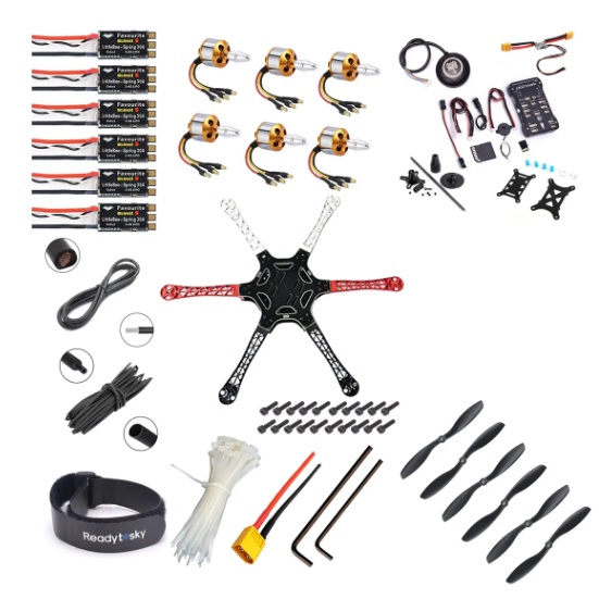 Package Include: 1× F550 Hexacopter Drone Frame With Integrated PCB 6× 1000KV A2212/13T Brushless Motor With Bullet Connector For Drone & RC Plane 3× 1045 ABS Black HD Propellers 1CW+1CCW - 1pair 6× F